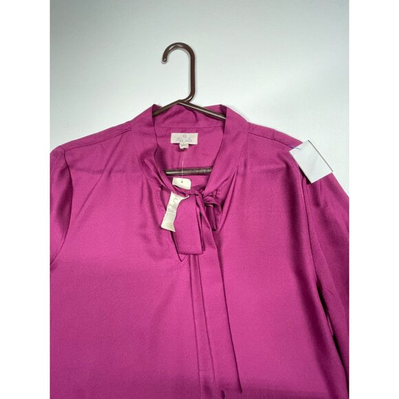 Women's Fuchsia / Wine Blouse - Long Sleeve Tie-Neck By Tres Jolie XL NWT - Picture 4 of 7